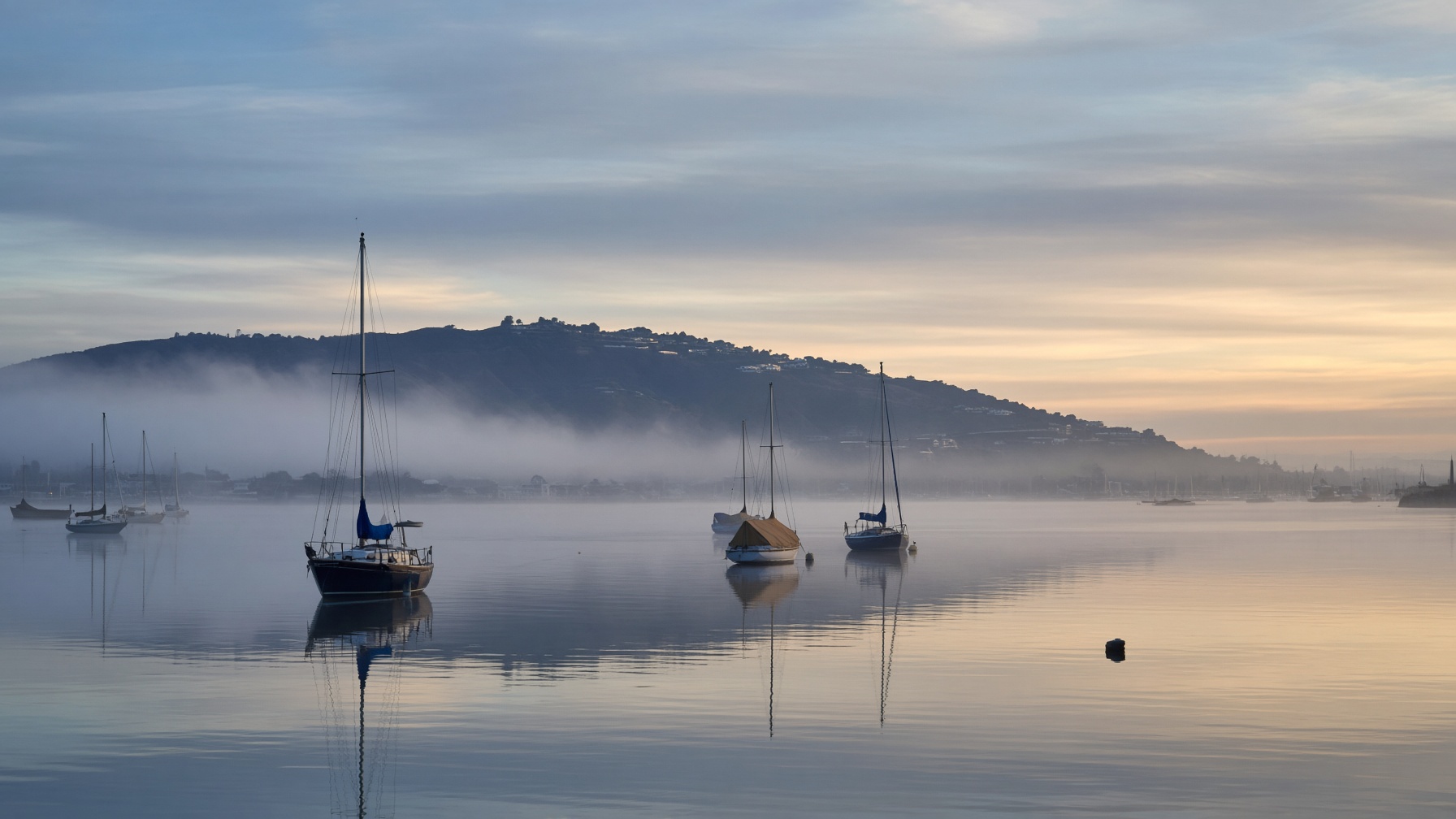 Dawn over San Diego harbor looking toward Point Loma