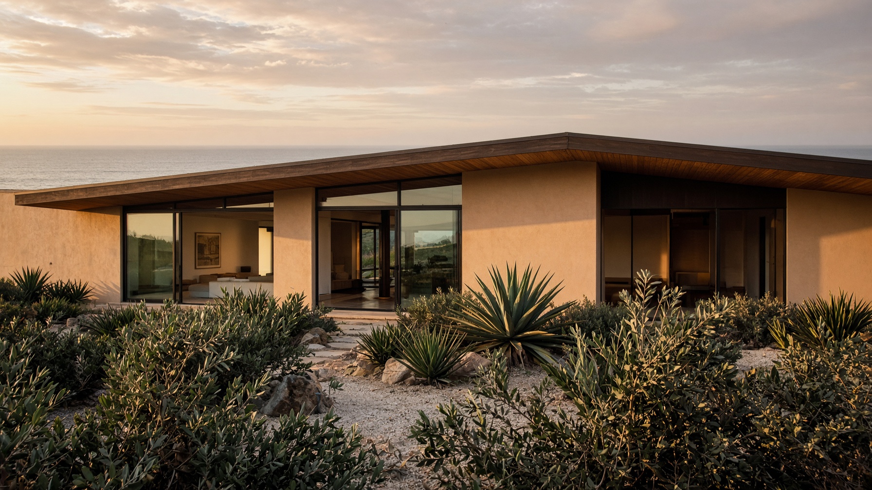 A modern San Diego coastal house in late-afternoon light